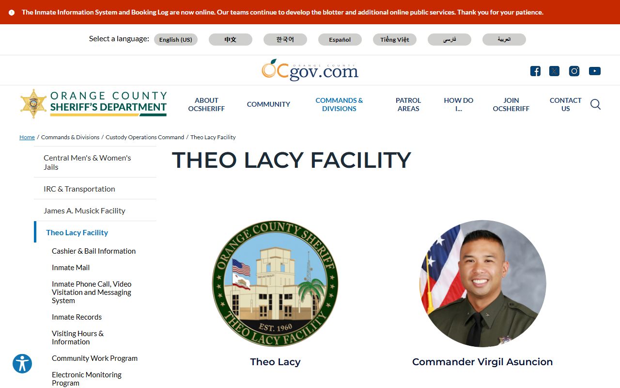 Theo Lacy Facility Orange County inmate lookup and jail overview